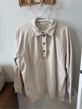 Cream Button-Up Collar Pullover Sweatshirt